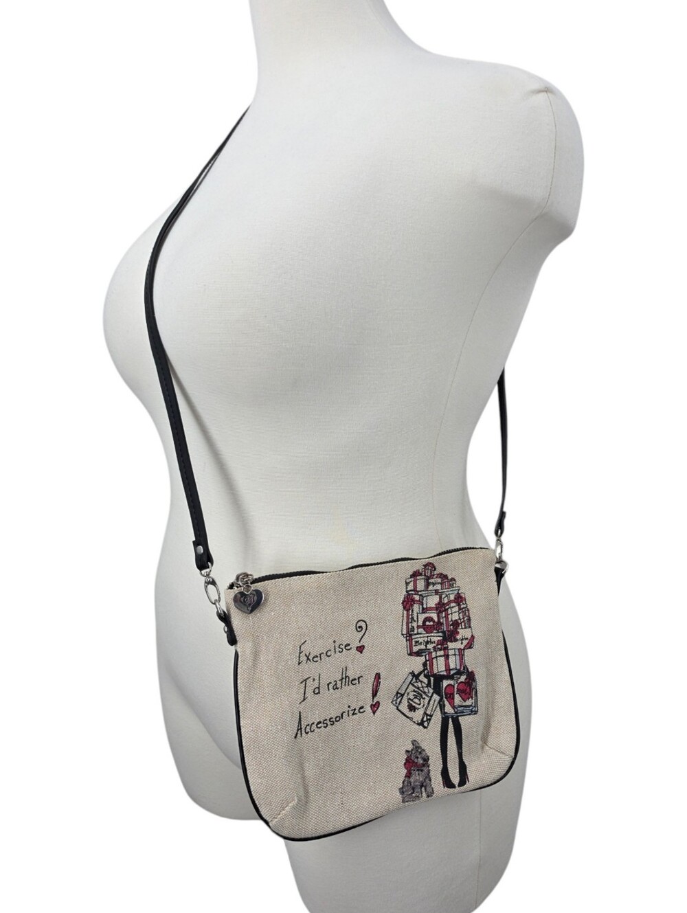 Brighton Canvas Scottie Dog Exercise I'd Rather Accessorize Crossbody Bag Purse - Picture 2 of 15